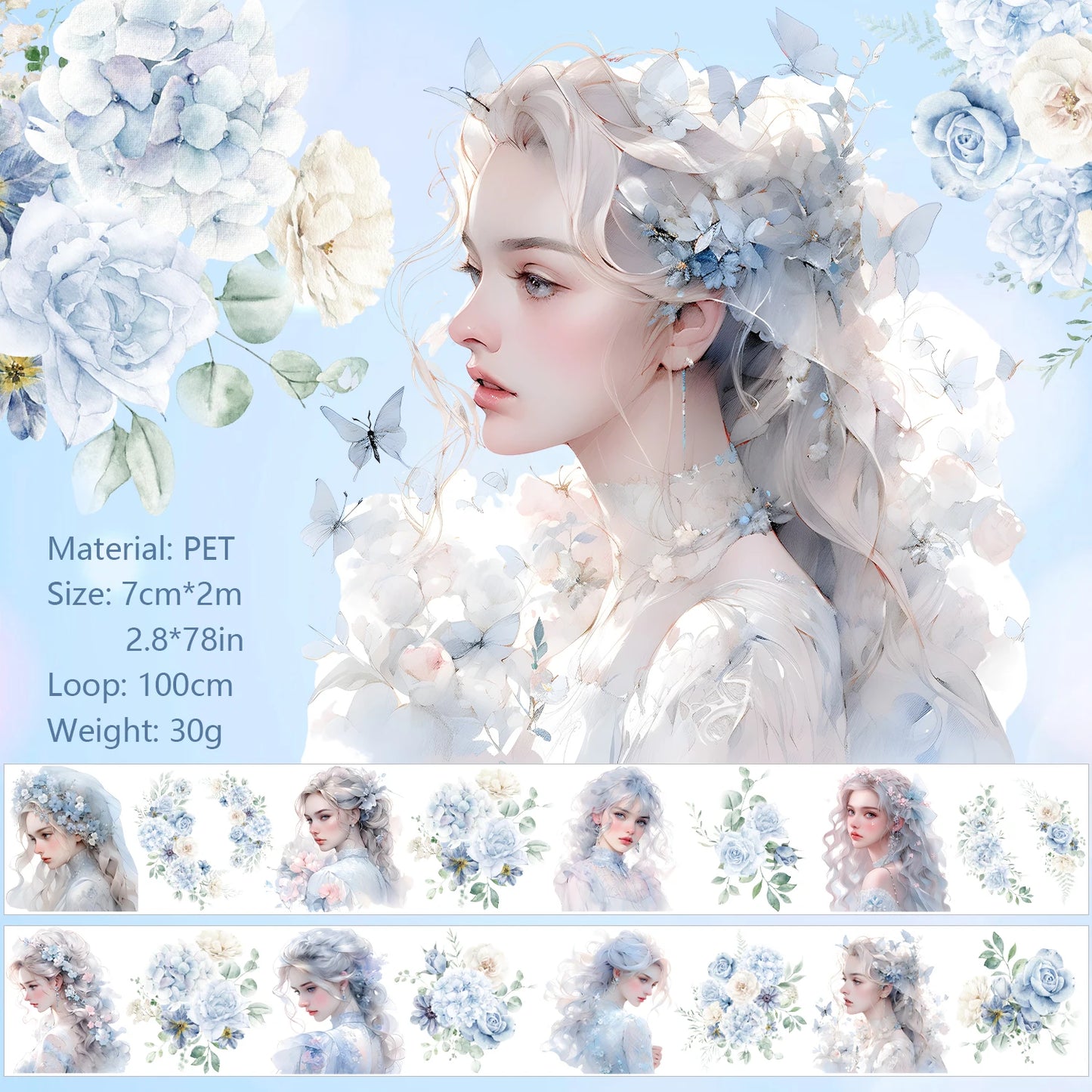 JIANQI 70mm*2m PET Flower Girl Tape DIY Scrapbooking Decor Photo Album Collage Junk Journal Materials Planner Aesthetic Tapes