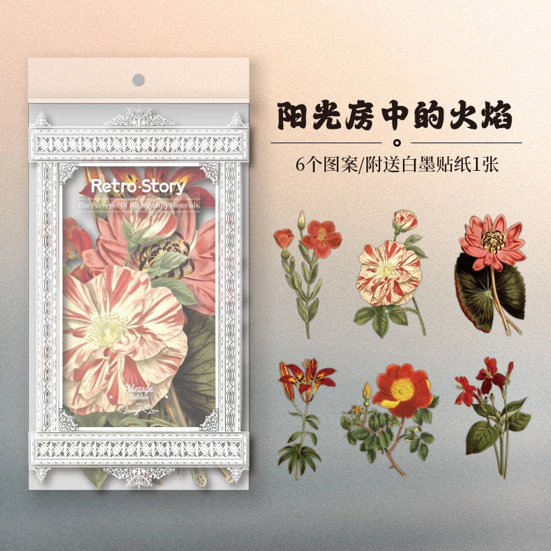 6pcs Large size Plant Flowers PET Stickers aesthetic Stick Labels Decorative Scrapbooking Collage material junk journal supplies