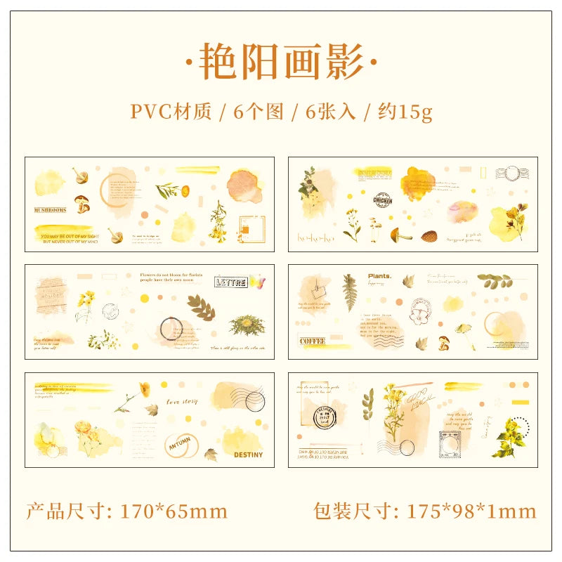 JIANQI 6pcs Transparent Floral Sticker PET Material DIY Scrapbooking Collage Supplies Decor Stationery Aesthetics Stickers
