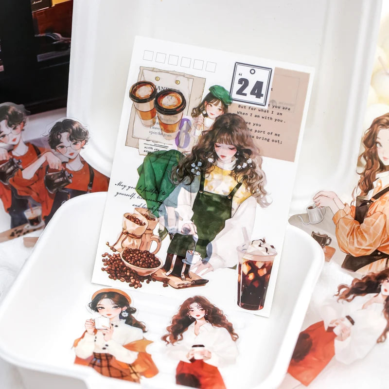 JIANQI 30 sheet Anime girl character Decorative PVC Stickers Scrapbooking Label Diary Stationery Album Phone Cup Journal Planner