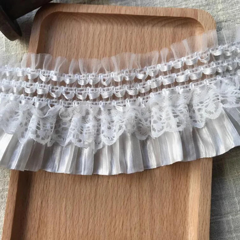1Yard White Black Stretch Lace Fabric Layer Ribbon Elastic Ruffle Trim For Sewing Dress Skirt Curtain Accessories DIY Crafts