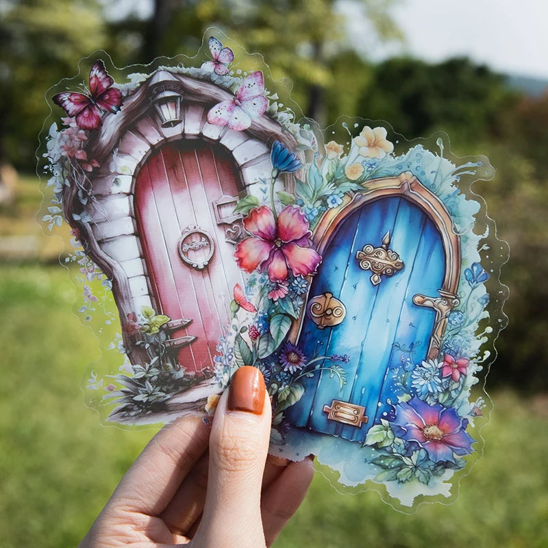 JIANQI 5pcs/pack Big size Doors Windows PET Sticker DIY Scrapbooking Supplies Art Collage Junk Journal PET Stationery Stickers