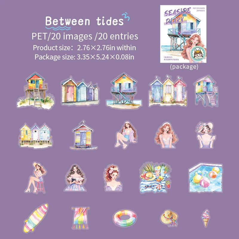 JIANQI 20pcs/pack Seaside girl PET Stickers DIY Scrapbooking Decor Photo Album Creative Stationery Collage Materials Stickers