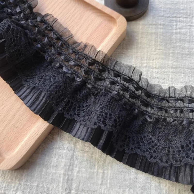 1Yard White Black Stretch Lace Fabric Layer Ribbon Elastic Ruffle Trim For Sewing Dress Skirt Curtain Accessories DIY Crafts