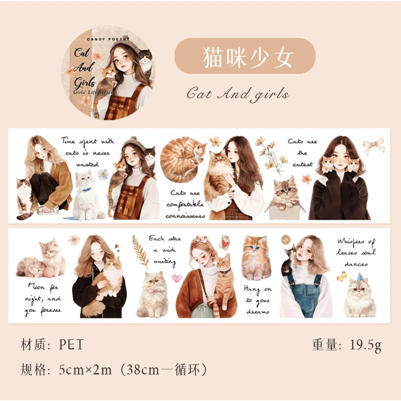 JIANQI 5cm*2m Girl's Daily Life Tapes Decor Junk Journal DIY Scrapbooking School Supplies Collage Stationery Tapes