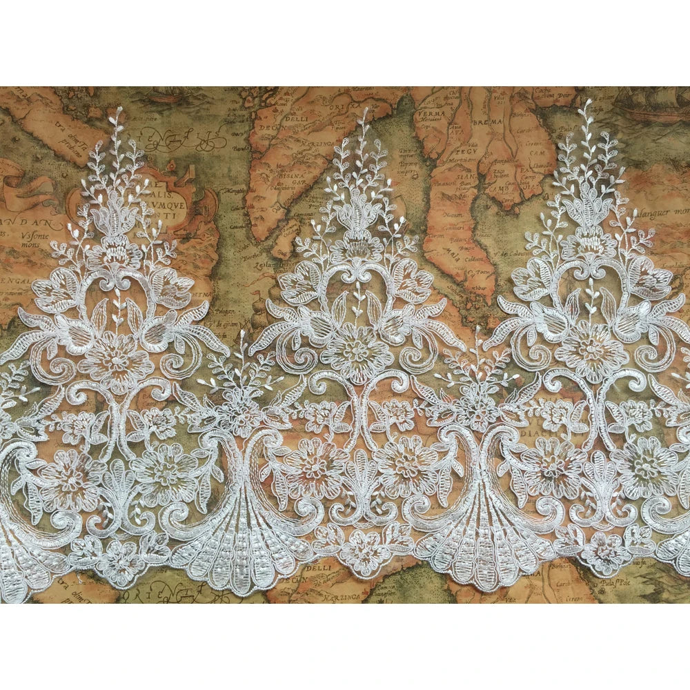 1 Yard White Wedding Dress DIY Material Curtain Handmade Embroidery Lace Dress Lace Fabric 28CM Wide