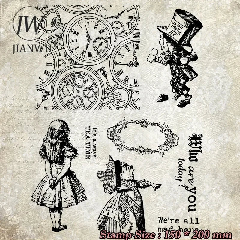 JIANWU Vintage Character English Text Material Collage Transparent Silicone Stamp Creative Journal Student Supplies Stationery