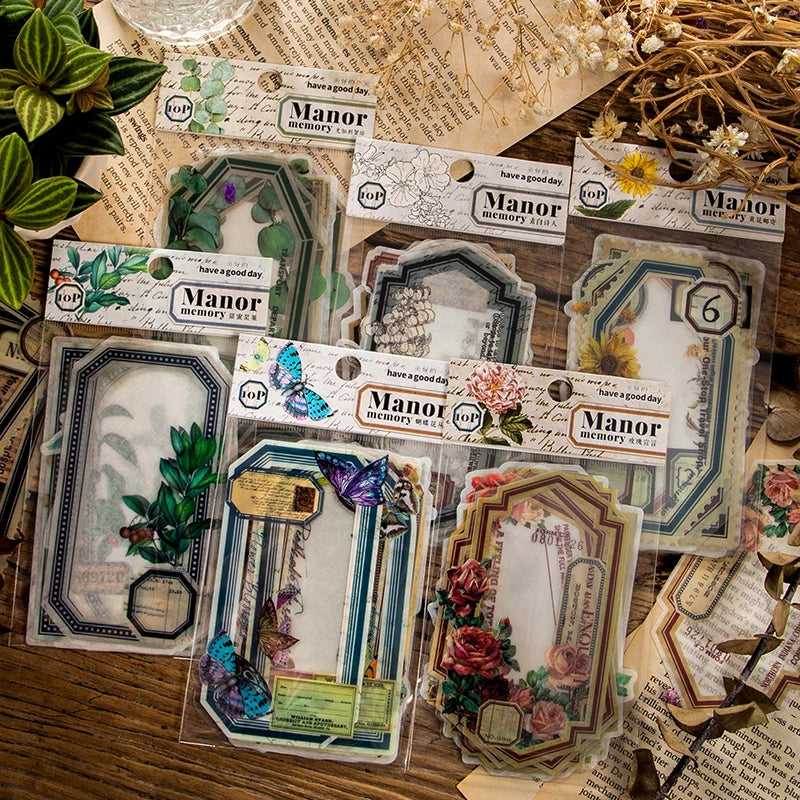 10 pcs Vintage Flowers Plant Labels Stickers Diy Plant Diary Album Scrapbooking Planner hand made Collage material