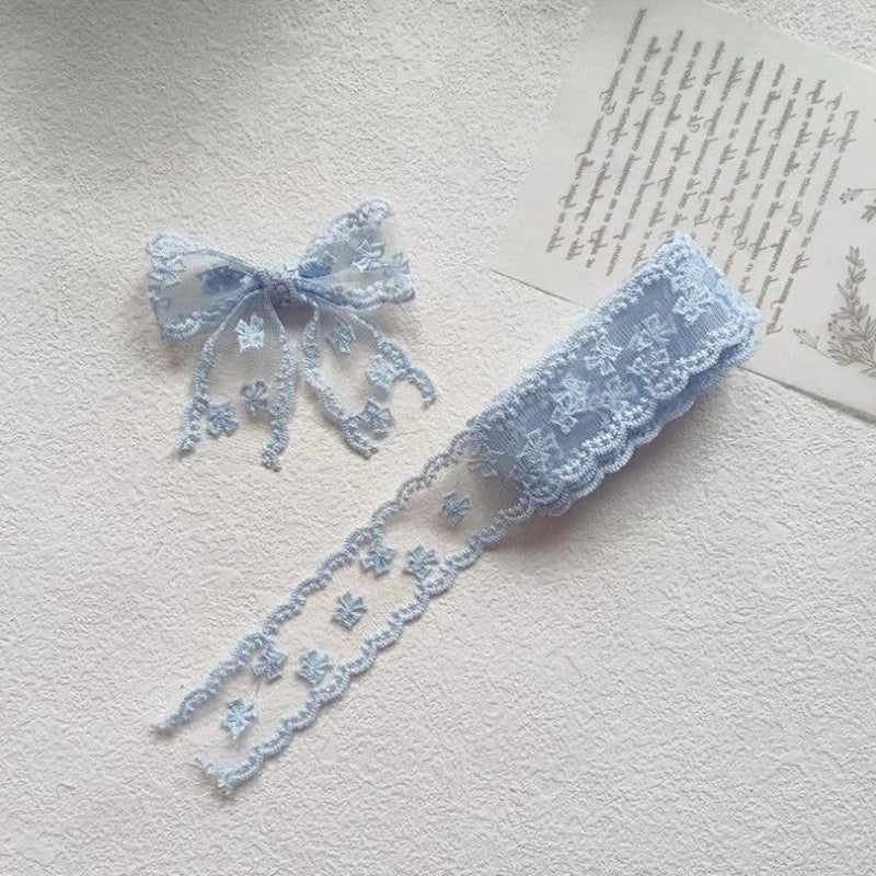 2Yards Flowers Embroidery Wavy Edge Lace Ribbon Hair DIY Headwear Bow Crafts Sewing 40MM