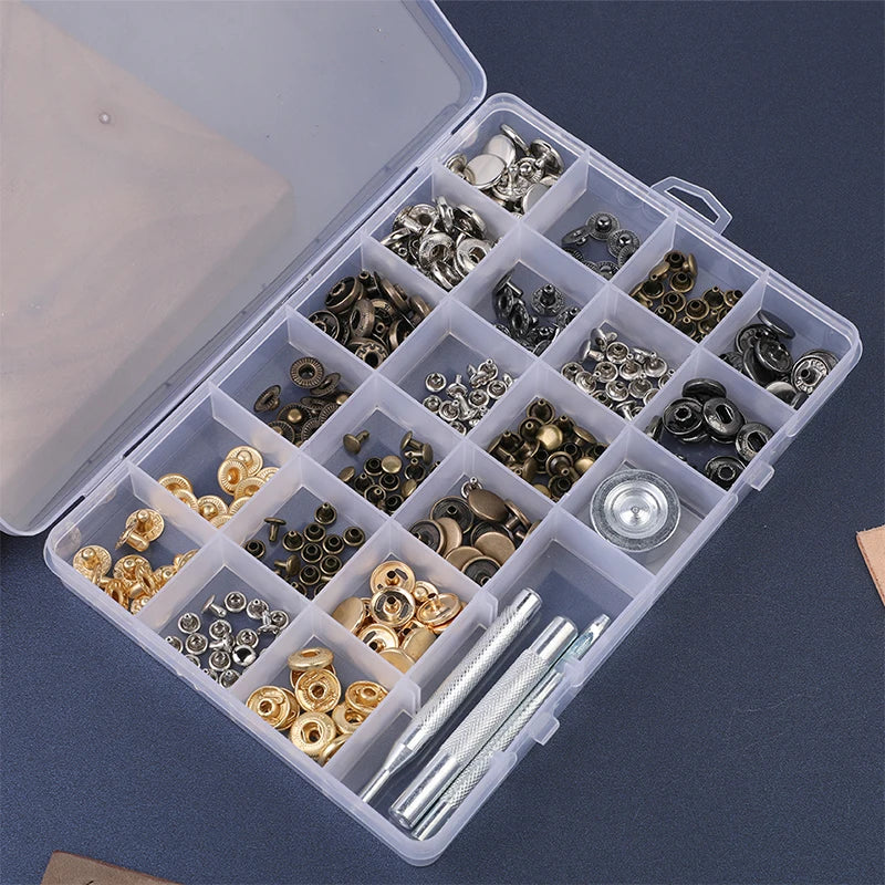 324Pcs Leather Snap Buckle with Combination Punch Rods Different Sizes Handmade Wallets Leather Notebook Covers DIY Tools Set