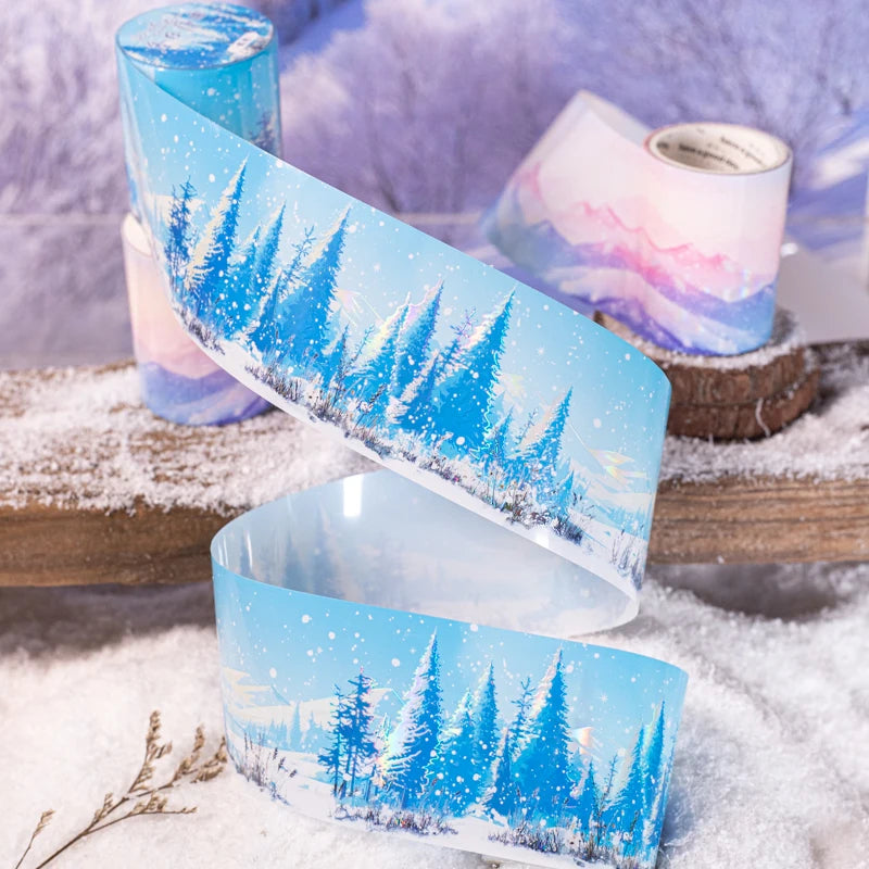 JIANQI 50mm*2m Winter landscape PET Tape Creativity Scrapbooking Hand Account Adhesive hand made Diy Junk Journal Craft Supplies