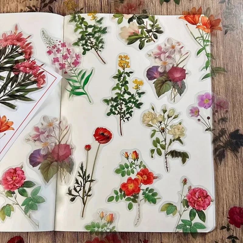 JIANQI 40 Pcs/pack Vintage Creative flower plant Stickers hand tent DIY Stick Labels Scrapbooking Material Junk Journal Supplies