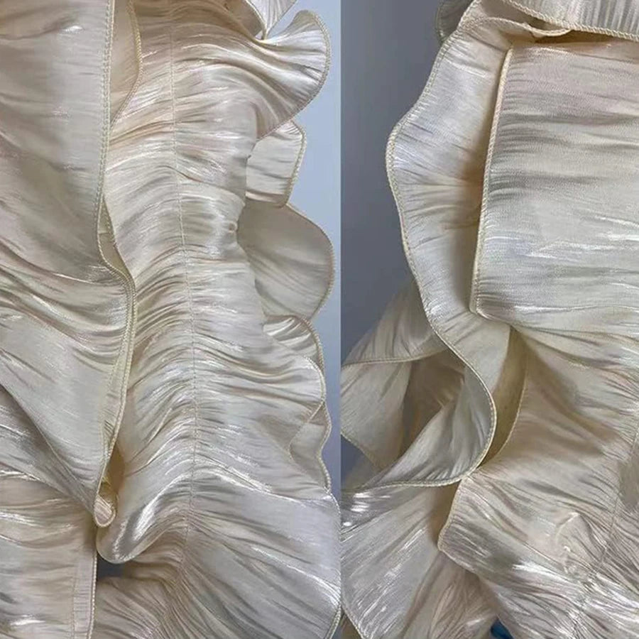 1Yard Ruffle Lace Edge Trim Shiny Satin Pleated Ribbon Fabric Edge Hem For DIY Dress Bouquet Curtain Upholstery Crafts 17CM Wide