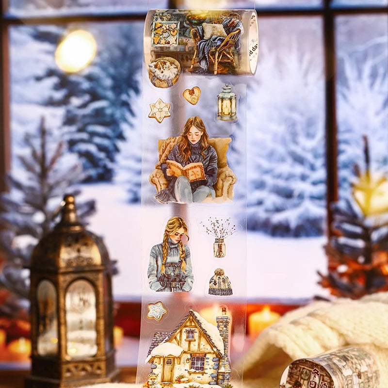 JIANQI 60mm*2m Winter girl PET Tapes Collage Stickers Decor Junk Journal Masking Tape DIY Scrapbook Aesthetic Sticker Stationery