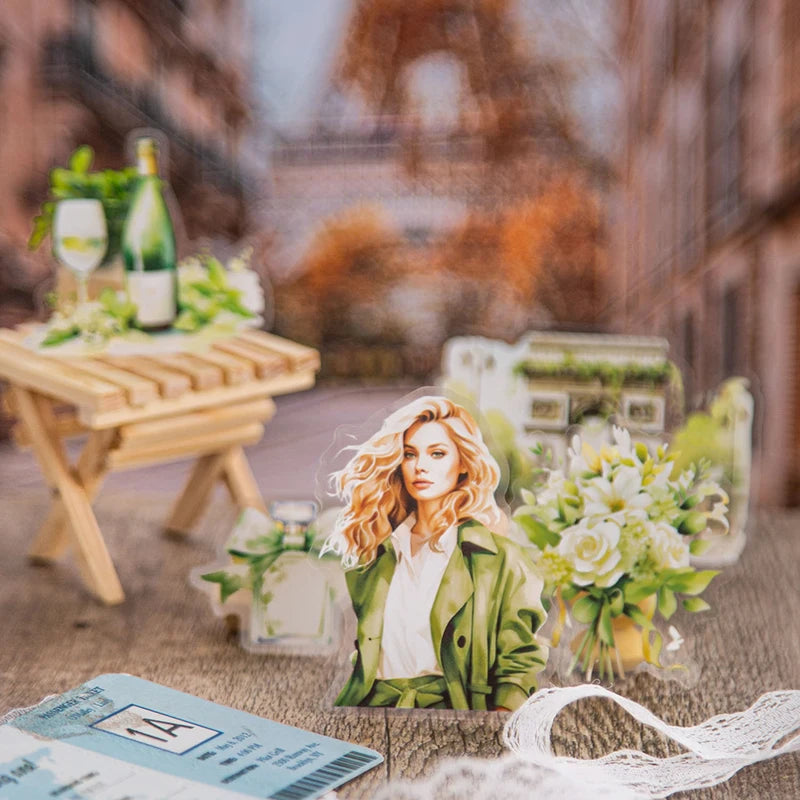 JIANQI 30 pcs/pack Paris Travel PET Stickers Decor DIY Scrapbooking Materials Art Collage Stationery Aesthetics Stickers