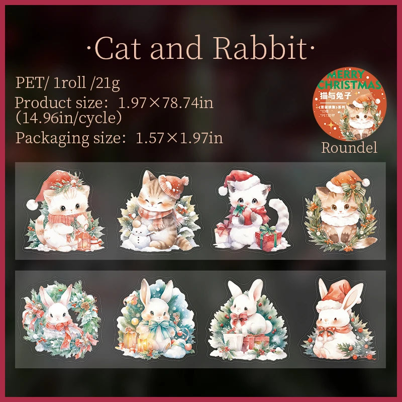 JIANQI 50mm*2m Transparent PET Christmas Tapes DIY Scrapbooking Decor Photo Album Collage Journalling Materials Stickers