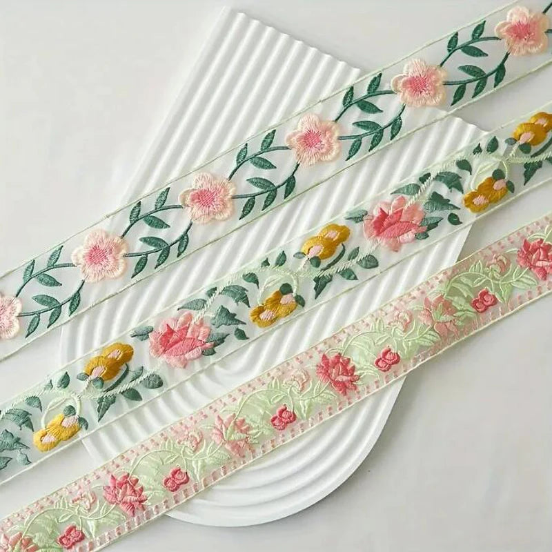 1 Yard Ribbon Flower Embroidered Lace Handmade DIY Clothes Lace Fabric Accessories 4.6CM Width