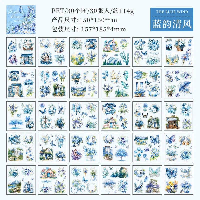 JIANQI 30 PCS square PET Stickers book Plants Flowers Scenery Decor handmade Scrapbooking Material Diary Album Craft Supplies