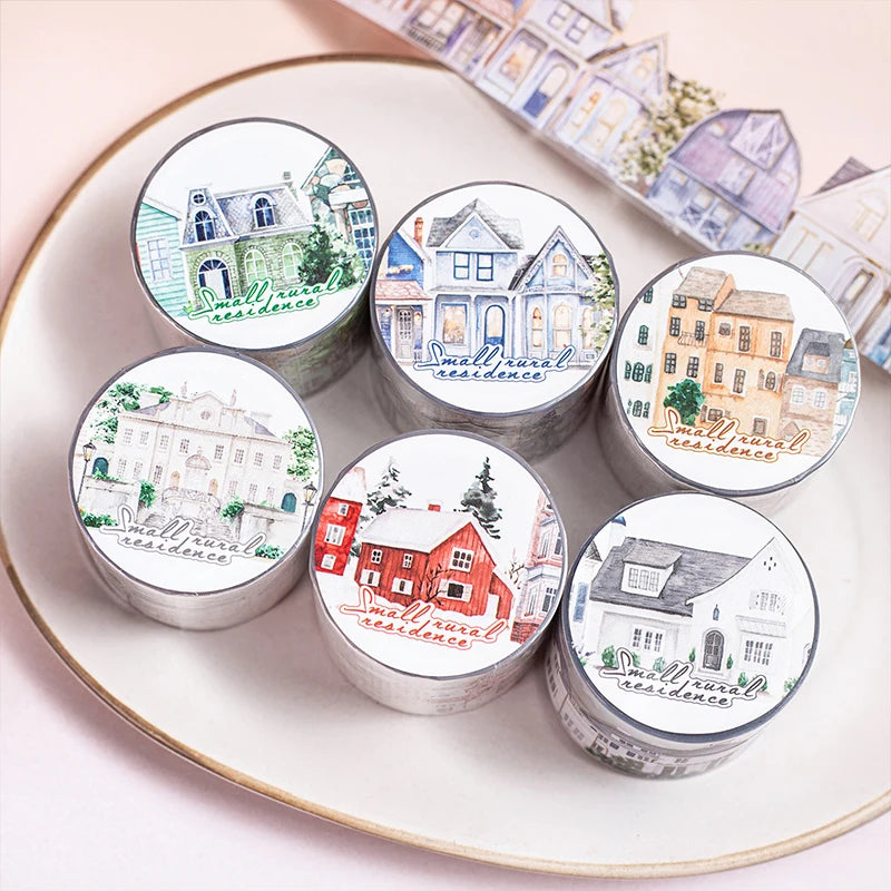 JIANQI 40mm*2m PET Tapes Rural houses DIY Scrapbooking Decor Photo Album Collage Junk Journal Materials Aesthetics Stickers