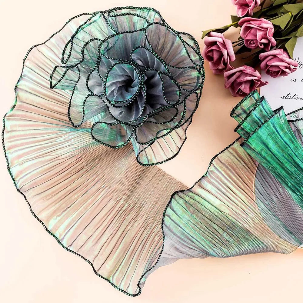 2Yards Ruffled Pleated Lace Fabric Gradient Organza Border for Sewing Decoration