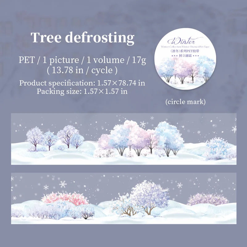 JIANQI 40mm*2m Scrapbook Decor Adhesive Tape Winter snow scenery PET Tapes Masking Tapes stickers Aesthetic Stationery Supplies