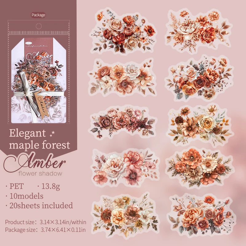 JIANQI 20pcs/pack PET Plants Flowers Stickers DIY Scrapbooking Planner Collage Diary Supplies Aesthetics Sticker Stationery