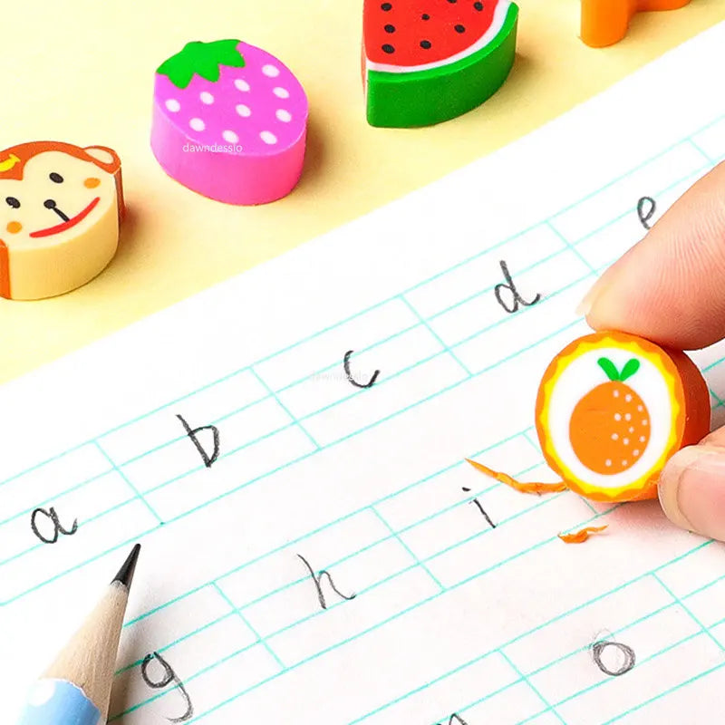 50pcs Cute Rubber Eraser Creative Animal Fruit Pencil Erasers Mini Kawaii Kids Writing Student Stationery Correction Supplies