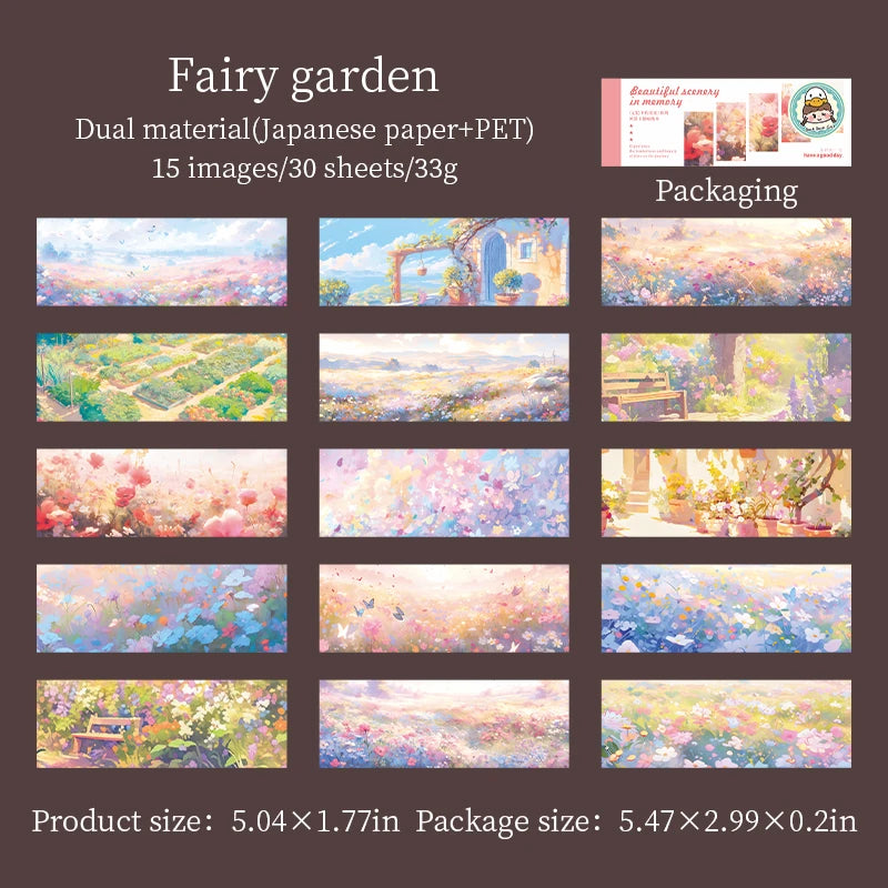 JIANQI 30pcs Beautiful scenery Stickers Long strip landscape Decor handmade Scrapbooking Material Diary Album Craft Supplies