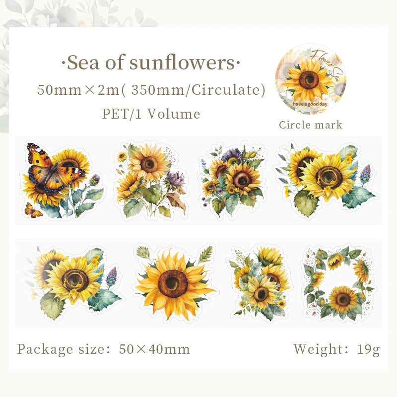 JIANQI 50mm*2m PET Plant Flowers tape Sticker Decorative collage Adhesive Diy Scrapbooking hand made Masking tape