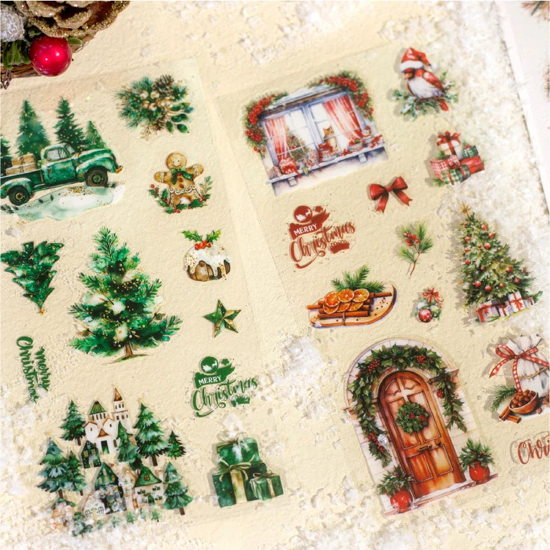 JIANQI 6pcs/pack Christmas Forest Landscape Stickers PET Materials Collage Stationery Decor Diary DIY Scrapbooking supplies