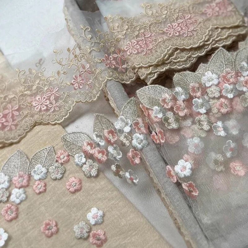 1Yard Pink Blue Mesh Sequins Embroidered Lace Trim Fabric For Wedding Evening Dress Home Decor Handmade Sewing Crafts Applique