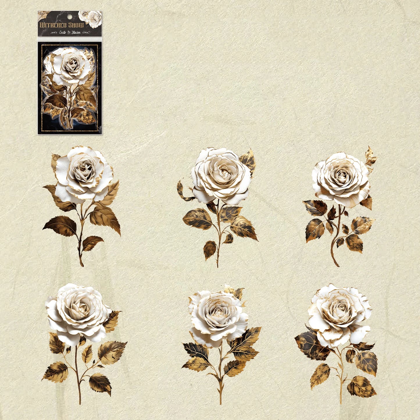 JIANQI 6pcs/pack PET Floral Stickers Big Size DIY Scrapbooking Art Collage Diary Materials Decor Aesthetics Sticker Stationery