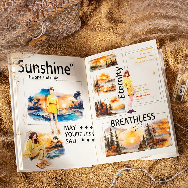 JIANQI 65mm*2m Sunset Landscape Tapes DIY Scrapbooking Decor Photo Album Collage Journalling Materials Aesthetics Stickers