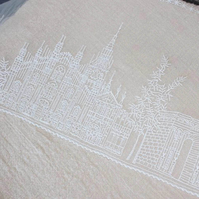 1 Yard Black White Castle Embroidered Tulle Mesh Lace Fabric Wedding Dress Curtains Sewing Accessories17.3CM Wide