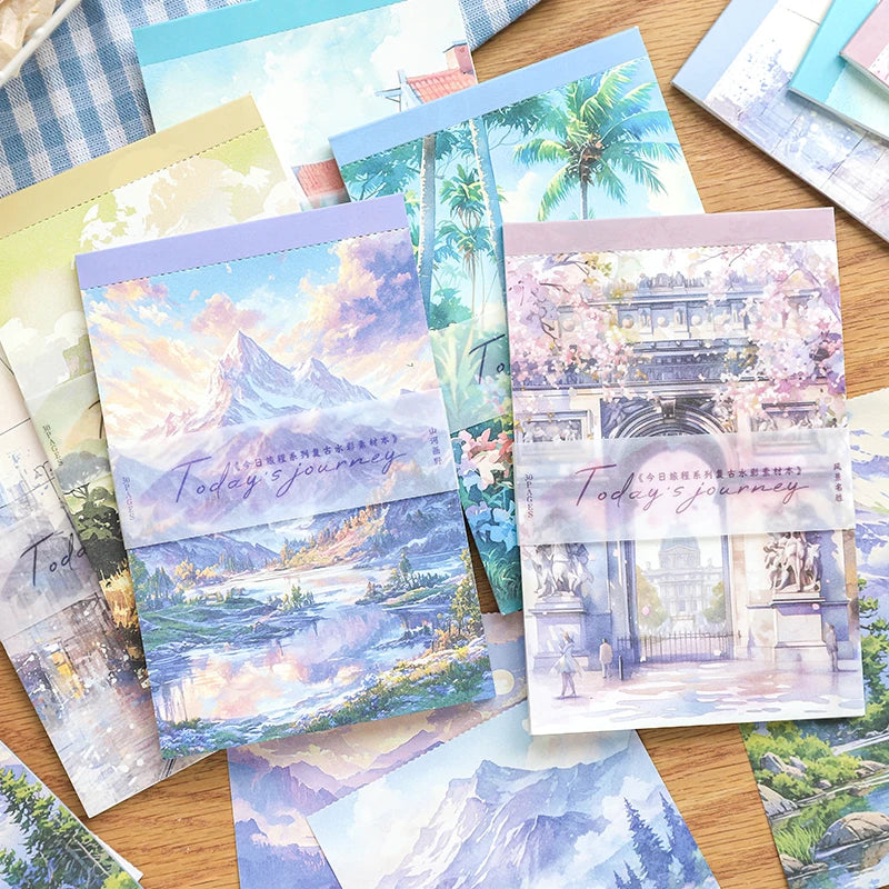 JIANQI 30 pcs Landscape material paper Decorative Diary Album Scrapbooking material Background paper junk journal supplies