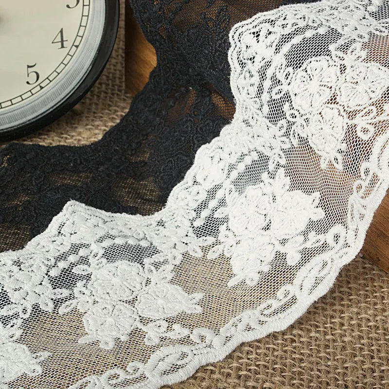 1 Yard Embroidery White Beige Black Cotton Lace Fabric For Dress Skirt Accessories 7.5CM Wide