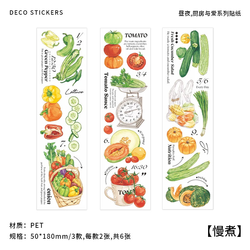 JIANQI 6 pcs/lot vegetable Stickers aesthetic Decorative Stick Labels journaling Album Scrapbooking Collage material