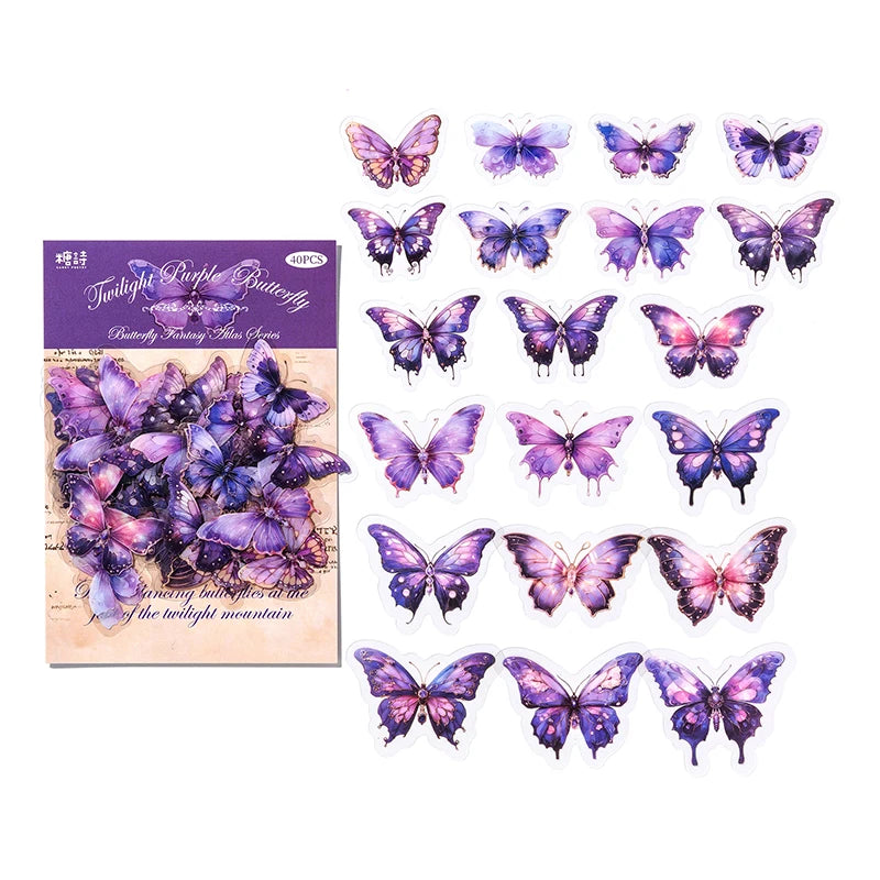JIANQI 40pcs/pack PET Butterfly Stickers DIY Scrapbooking Collage Junk Journal Planner Decorative Materials Sticker Stationery