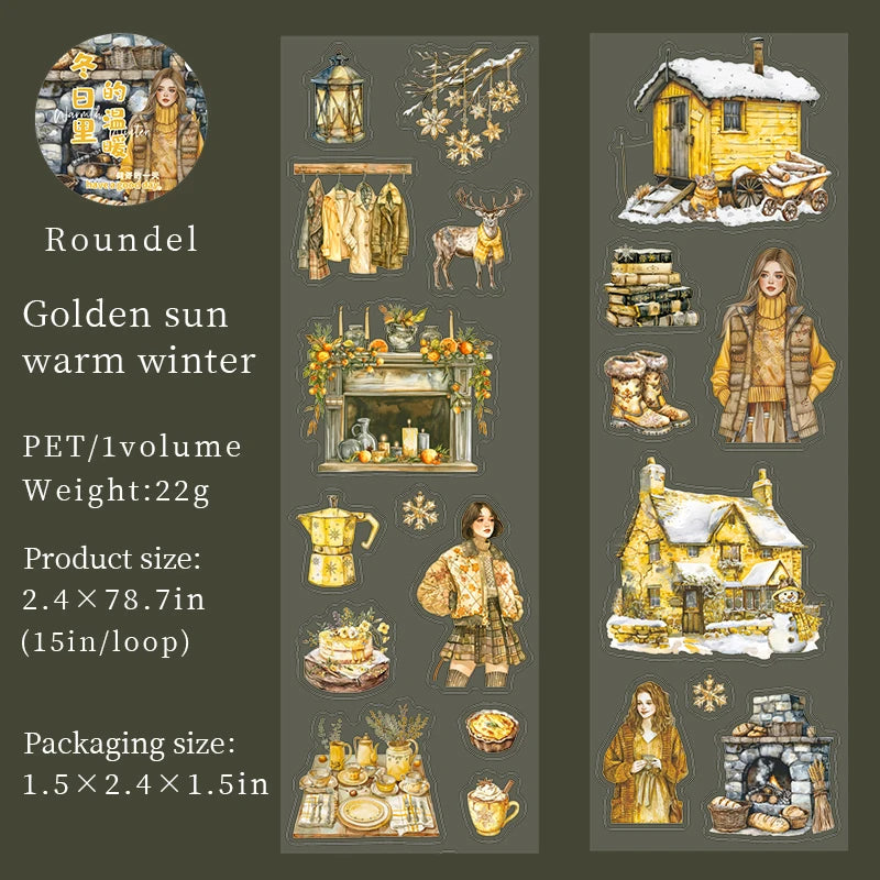 JIANQI 60mm*2m Winter girl PET Tapes Collage Stickers Decor Junk Journal Masking Tape DIY Scrapbook Aesthetic Sticker Stationery