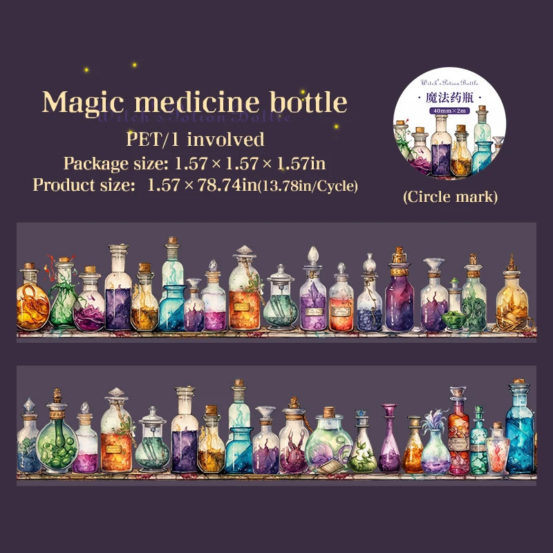 40mm*2m PET Tape Witch's Potion Bottle Stickers DIY Scrapbooking Hand Account Adhesive hand made Diy Junk Journal Craft Supplies