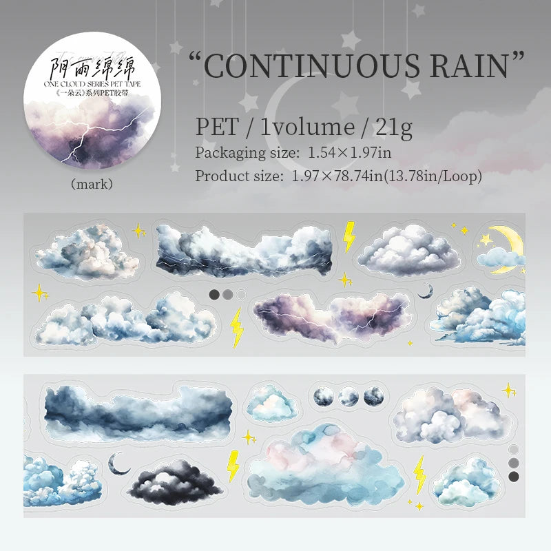 JIANQI 50mm*2m Ins Transparent PET Tapes Rainbow clouds DIY Scrapbooking Collage Stationery Decor Journalling Materials Tapes