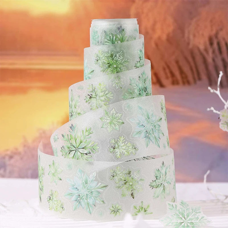 JIANQI50mm*2m PET Tapes Die cut snowflakes DIY Scrapbooking Decor Photo Album Collage Junk Journal Materials Aesthetics Stickers