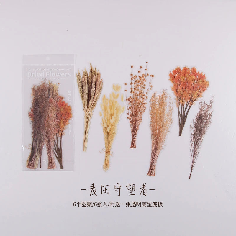 JIANQI 6pcs Large size Flowers Deco Stickers Scrapbooking Styling Junk Journaling Toy Aesthetic School DIY Stationery Stickers