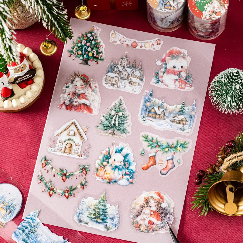 JIANQI 50mm*2m Transparent PET Christmas Tapes DIY Scrapbooking Decor Photo Album Collage Journalling Materials Stickers