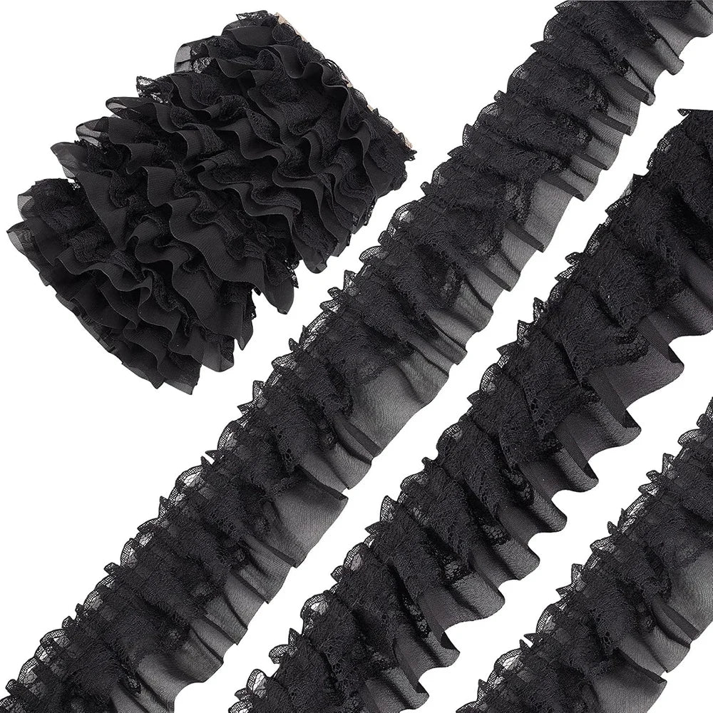 2 Yards Lace Fabric Black White Pink Fold Wave Embroidery Trim DIY Wedding Dress Party Decoration Sew On Applique Crafts