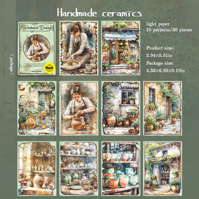 JIANQI 30 sheet Creative Scrapbook Vintage Materials Paper Combo Kit DIY Junk Journal Collage Photo Album Retro Background paper