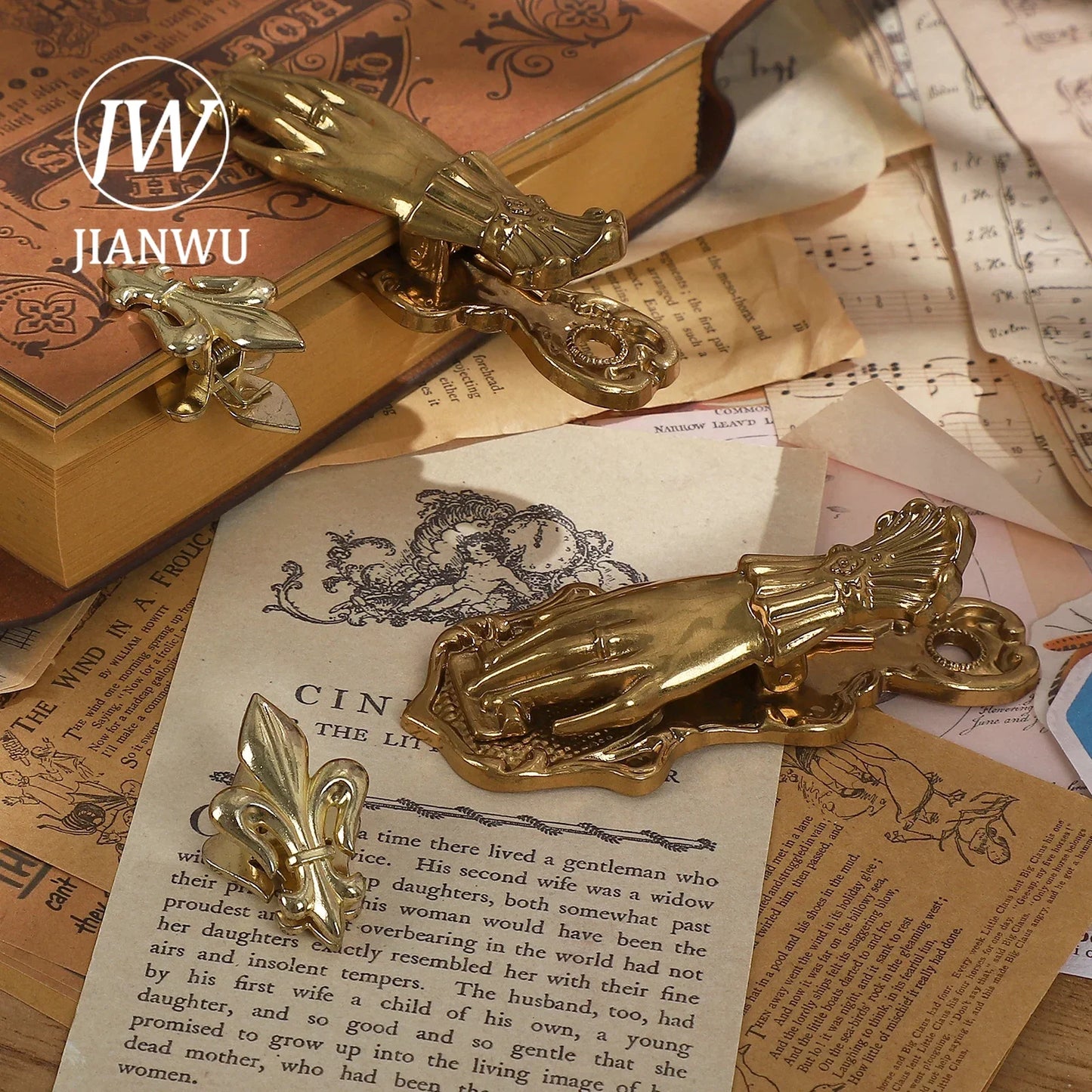 JIANWU Vintage Lady's Hand Alloy Clip Bill Clip Old Travel Note Clip Creative DIY Journal Tools Student Supplies Stationery