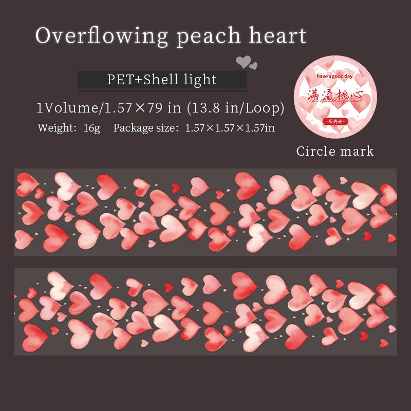 JIANQI 40mm*2m Decoration Adhesive Tape love heart PET Tapes Masking Tapes stickers Aesthetic Stationery Scrapbook Supplies