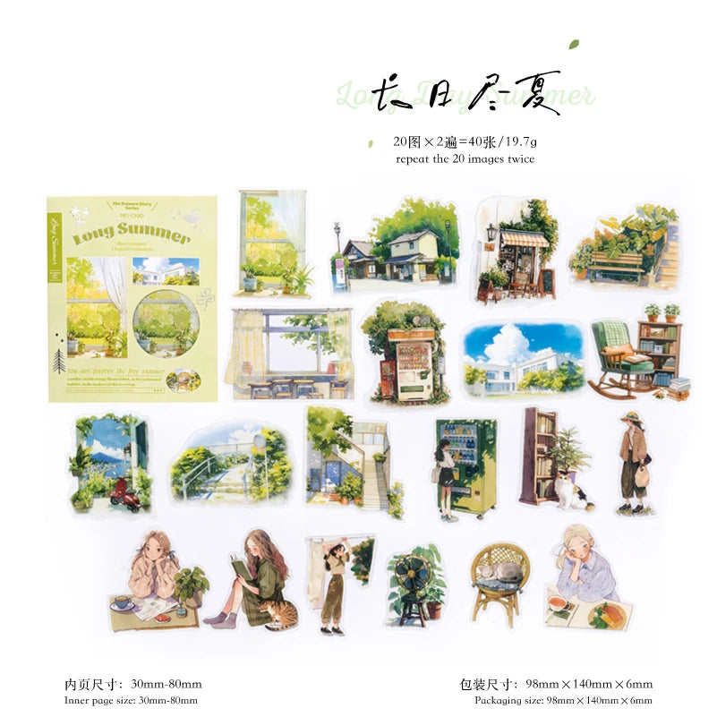 JIANQI 40 Pcs Four Seasons Scenery Stickers PET Transparent Decorative Collage Junk Journal DIY Scrapbooking Supplies