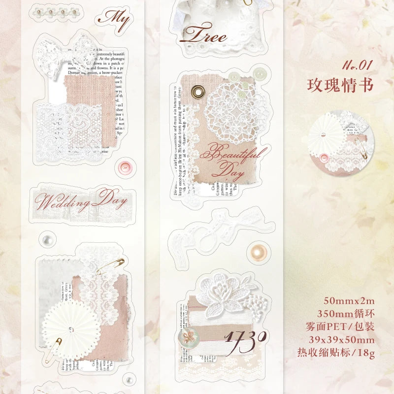 JIANQI 50mm*2m 1pc PET Tape Stickers Creativity Scrapbooking Hand Account Adhesive hand made Diy Junk Journal Craft Supplies